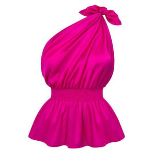 Monica Nera Demi Asymmetrical Silk Top Fuchsia 1 Shoulder QLS3028 Medium M NWT